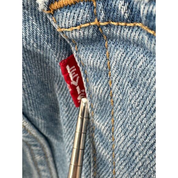 Levis Jeans Womens 27 Premium Ribcage Straight Button Fly Distressed Denim Big E - Picture 4 of 14